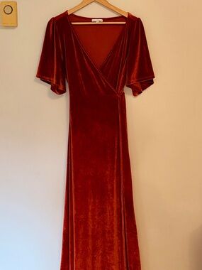 Baltic Born Rust Terracotta Velvet Wrap Maxi Dress
